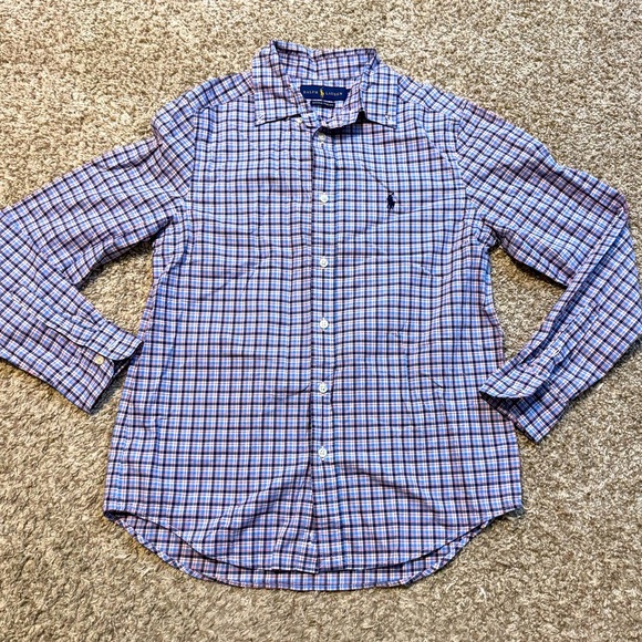 Ralph Lauren Checkered Plaid Button Down Long Sleeve Tops Large 14-16 - Picture 1 of 14